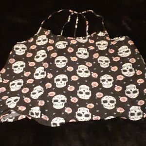 Black strappy skull and roses tank top